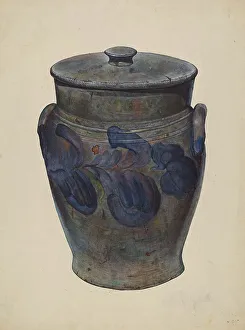 Slip Decoration Prints: Gray Stone Jar, c. 1940. Creator: John Price