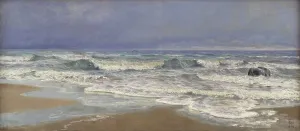 Gray weather day at the North Sea with surf, 1890. Creator: Thorvald Niss