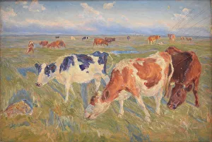 Wetland Prints: Grazing Cows on the Island of Saltholm, 1892. Creator: Theodor Esbern Philipsen