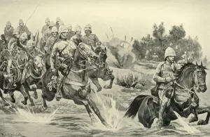 Transvaal Prints: The Great Advance: Royal Horse Artillery (Cavalry Division) Crossing the Vaal, 1901
