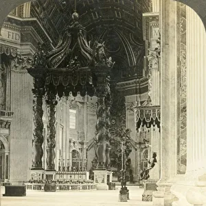 Baldachin Prints: The Great Altar, with its baldacchino, 95 feet high, St. Peters Church, Rome, Italy, c1909