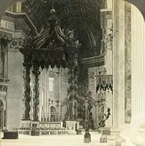 Piazza Collection: The Great Altar, with its baldacchino, 95 feet high, St. Peters Church, Rome, Italy, c1909
