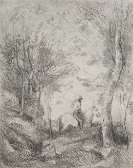 Cliche Verre Prints: The Great Cavalier in the Wood, original impression 1854, printed in 1921. Creator