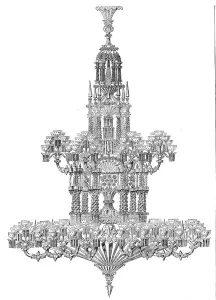 Biggest Prints: The Great Chandelier by Defries in the International Exhibition, 1862. Creator: Unknown