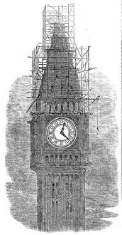 Scaffolding Prints: The Great Clock-Dial of the New Houses of Parliament, illuminated, 1856. Creator: Unknown