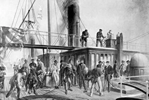 Transatlantic Communications Cable Gallery: The Great Eastern recovering the lost Atlantic cable, 1866, (c1920)
