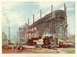 Isambard Kingdom Collection: Great Eastern on the stocks at Millwall on the Thames, 1857