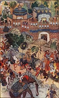 Timurid Gallery: The Great Emperor Akbar Enters His City in State, 1572, (1590-1595), (c1930). Creator