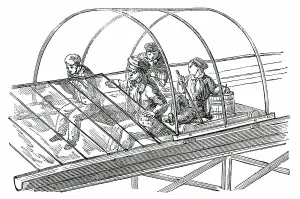 The Great Exhibition Building in Hyde Park - Glazing Wagon, 1850. Creator: Unknown
