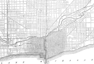 Railroad Prints: The Great Fire at Chicago: plan showing the extent of the fire, 1871. Creator: Unknown