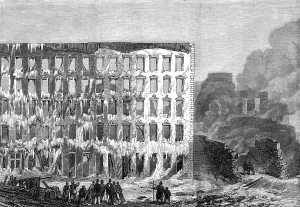 Stores Prints: The Great Fire at Chicago: ruins on the north side of Lake-Street, 1868. Creator: Unknown