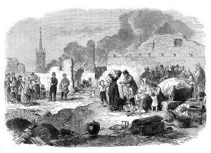 Support Prints: The Great Fire at Limoges, France: the public crier announcing the distribution of relief…