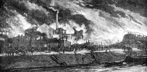 Chimneys Prints: Great Fire in the Rossau Suburb of Vienna, 1883. Creator: Unknown