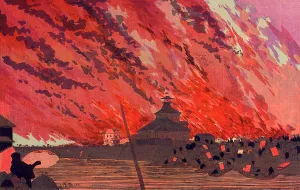 Kiyochika Kobayashi Prints: The Great Fire at Ryogoku Bridge