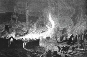 Salonica Prints: The Great Fire at Salonica; Scene near the Mosque of Saint Sophia soon after the outbreak