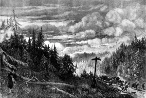Deaths Prints: The great forest fires in America: view near Fox River, 1871. Creator: Unknown