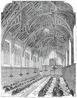Victorian Gothic Prints: The Great Hall, Lincolns Inn - the Royal Dejeuner, 1845. Creator: Unknown