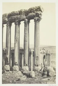 F Frith Co Prints: The Great Pillars and Smaller Temple, Baalbec, 1857. Creator: Francis Frith