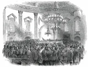 Famine Prints: Great Protection Meeting in the Rotundo, Dublin, 1850. Creator: Unknown