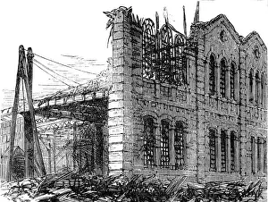 Extreme Weather Prints: The Great Storm of Wind on Friday week: fallen gable at Shoreditch Goods Station