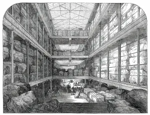 Bale Prints: The Great Wool-Floor at the London Docks, 1850. Creator: Unknown