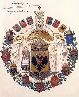 Adolf 1826 1901 Collection: Greater coat of arms of the Russian Empire with the approval of Emperor Alexander III, July 24
