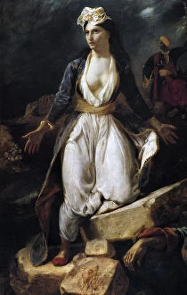 Greece on the Ruins of Missolonghi, 1826. Artist: Delacroix, Eugene (1798-1863)