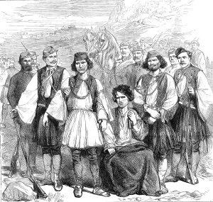 Prisoners Prints: Greek brigands brought prisoners to Athens, 1870. Creator: Unknown