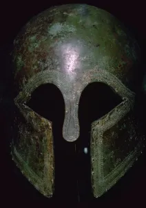 A Greek bronze helmet