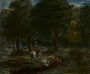 1798 1863 Prints: Greek Cavalry Men Resting in Forest, 1858. Creator: Eugene Delacroix (French, 1798-1863)