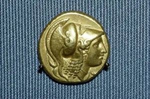 Athena Prints: Greek Coin, Head of Athena on a gold stater of Alexander the Great, 336-323 BC