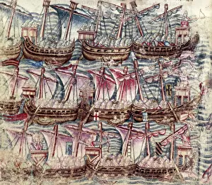 Invader Prints: A Greek fleet, 15th Century. Creator: Unknown