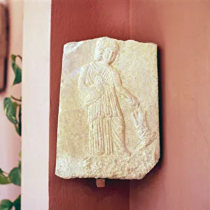 Greek Funerary Relie, Young girl with Bird and Dog, 4th century BC