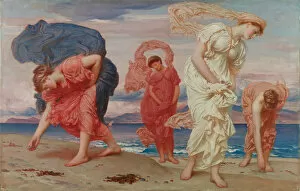 Collection Pérez Simón Gallery: Greek girls picking up pebbles by the sea