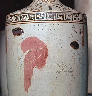 Detail of a Greek lekythos showing a mistress and maid, 5th century BC Detail of a Greek lekythos showing a mistress and maid, 5th century BC