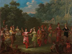 Levant Prints: Greek Men and Women Dancing the Khorra, c.1720-c.1737. Creator: Jean Baptiste Vanmour