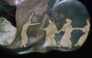 Knucklebones Prints: Greek red-figure astragalos with dancing figures, 5th century BC
