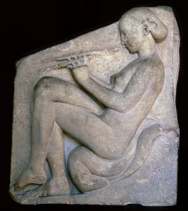 Civilisation Prints: Greek sculpture of a girl playing a flute, 5th century BC
