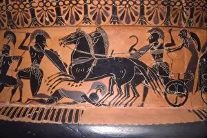 Vase Painting Gallery: Greek Soldiers and Chariot in Battle, vase painting, c6th century BC