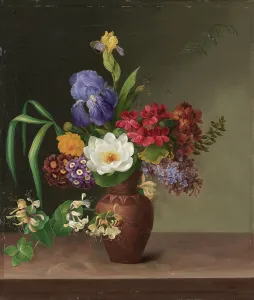 Mothers Day Prints: Greek-style vase with iris, sorrel and honeysuckle, 1831. Creator: Hermania Neergaard