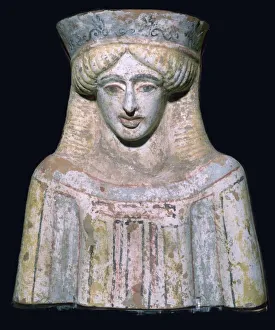 Boeotia Prints: Greek terracotta bust of a young girl or goddess, 5th century BC