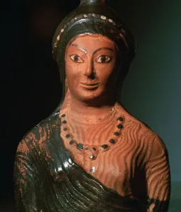 Vulci Prints: Greek terracotta scent bottle in the shape of a female bust