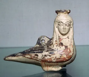 Greek terracotta in the shape of a siren, c570BC