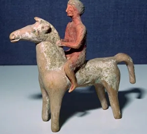 Greek terracotta statuette of a horse and rider, 6th century BC
