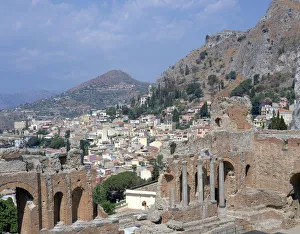 Greek theatre and town, Taormina, Sicily, Italy