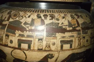 Greek Vase-Painting, A Banquet, possibly Funerary, c5th century BC