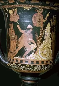 Campania Gallery: Greek vase painting depicting Cadmus fighting the serpent, 4th century BC