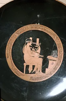 Greek Vase Painting of Lyre Player, Attic Red Figure Cup, c5th century BC Greek Vase Painting of Lyre Player, Attic Red Figure Cup, c5th century BC
