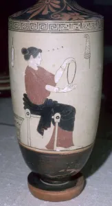 Greek vase painting of a seated woman, 5th century BC