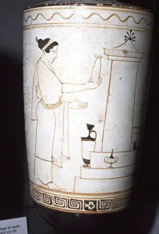 Offerings Prints: Greek Vase Painting, Woman with Offerings at a Tomb, 460-450 BC